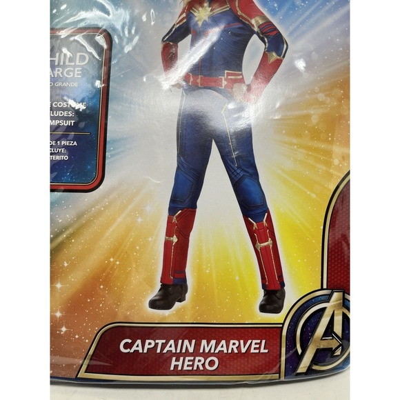 Captain Marvel Hero Halloween Costume Girls Large 12-14, Jumpsuit, Light Up Star - Picture 4 of 8